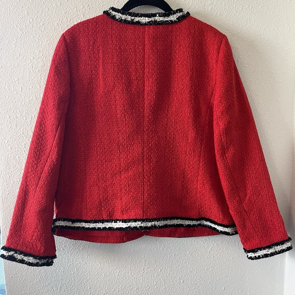 Talbots Red Tweed Jacket Size 12P Fringe Gold Buttons Red White Old Money Preppy - Picture 11 of 14